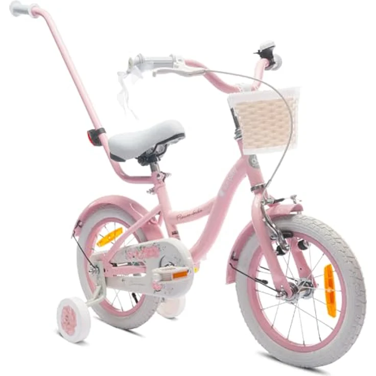 sun baby Mädchenfahrrad 14 Zoll Radgröße Flower Bike mit Abnehmbarer Schubstange, Rosa, Kinderfahrrad für Mädchen von 2 bis 6 Jahre – Bild 1