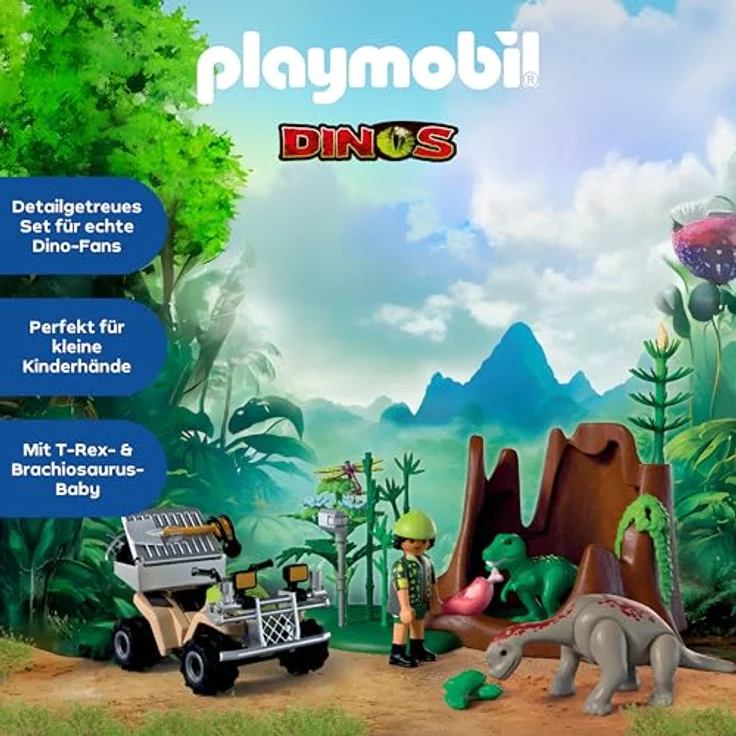 Playmobil Dinos - Dino-Versteck, Spielset mit Forscherfigur, Dino-Babys, Quad und abnehmbarer Transportbox für prähistorische Abenteuer – Bild 4