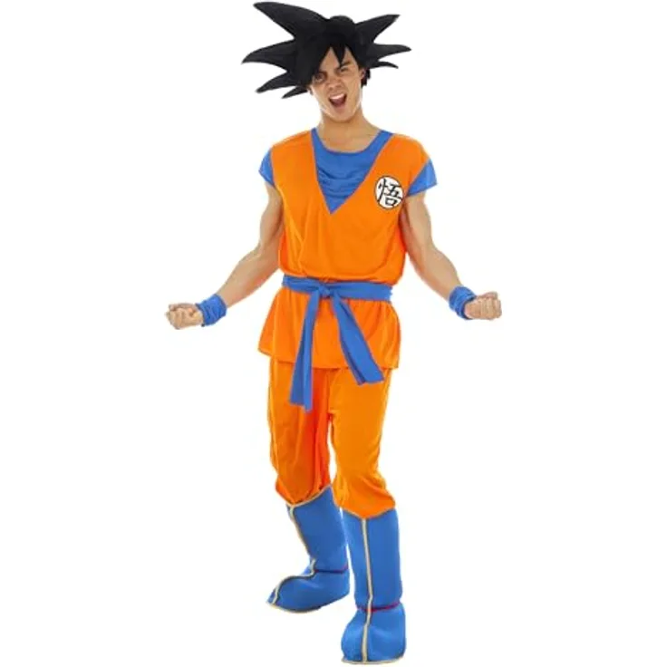 Chaks Kostüm Goku Saiyan Dragon Ball Z Erwachsene – Orange – Medium, Polyester, mit T-Shirt, Hose, 2 Gamaschen, Gürtel, 2 Manschetten