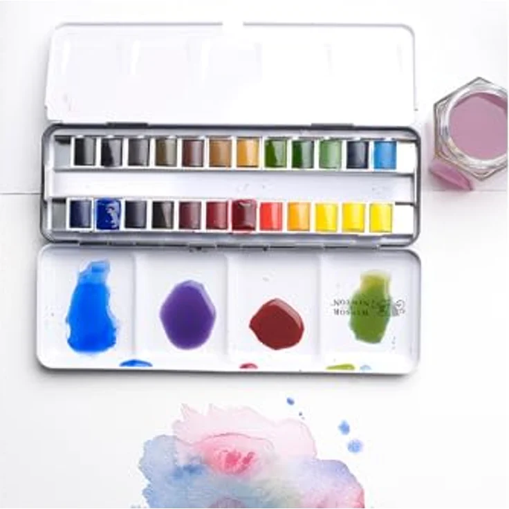 Winsor & Newton Professional Watercolour Lightweight Metal Sketchers Box Set, 24 Halbe Pfannen mit integrierter Palette und Daumenring für optimale Handhabung – Bild 2