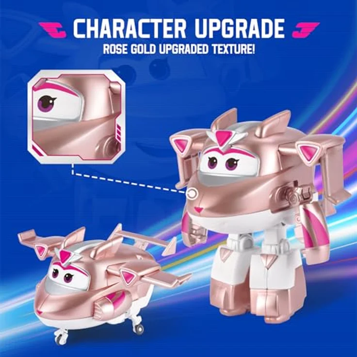 Super Wings Transformations-Flugzeug Supercharged Golden Girl, 12,7 cm große Roboterfigur mit 2-in-1 Spielmodi, rosa – Bild 5