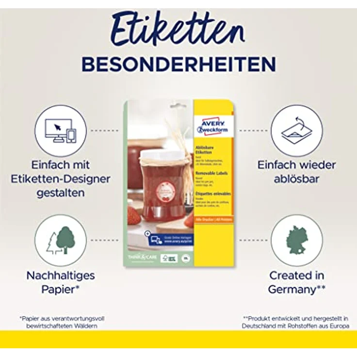 AVERY Zweckform Etiketten 5080, selbstklebende, weiße Etiketten 40,0 x 40,0 mm, 240 Stück, matte Oberfläche, FSC-zertifiziert – Bild 2