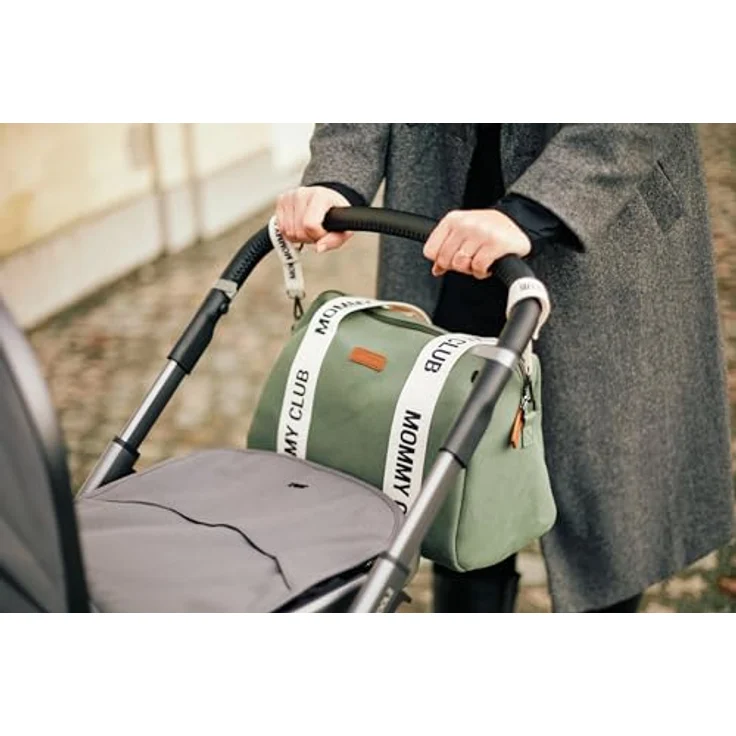 CHILDHOME Mommy Club Signature Wickeltasche, Grün, Inklusive Wickelunterlage, Viele Fächer, Kinderwagenbefestigung, Baumwolle, 22L – Bild 5