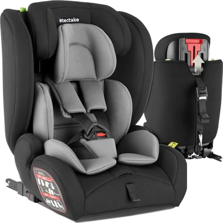 tectake Emely Autokindersitz, i-Size zugelassen, 5-Punkt-Gurt, für 9-36 kg, höhenverstellbar, atmungsaktiver Bezug, Schwarz – Bild 1