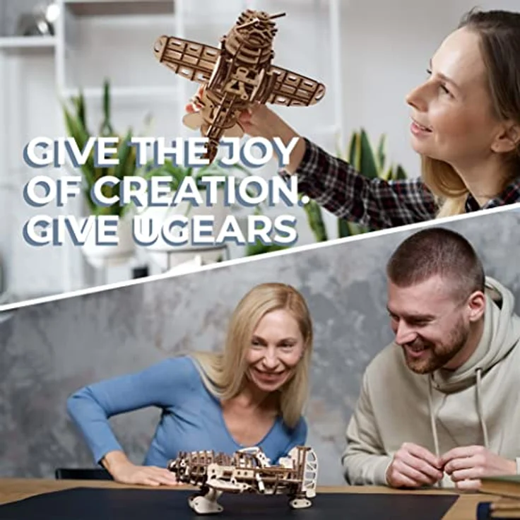 UGEARS Mächtiges Holzbausatz Flugzeug Modell - Flugzeug Verrückte Hornisse - 1930er Rennen Modellbausatz Flugzeug 3D Puzzle - 3D Holzpuzzle Erwachsene - DIY Retro Airplane mit Schraubenfedermotor – Bild 5