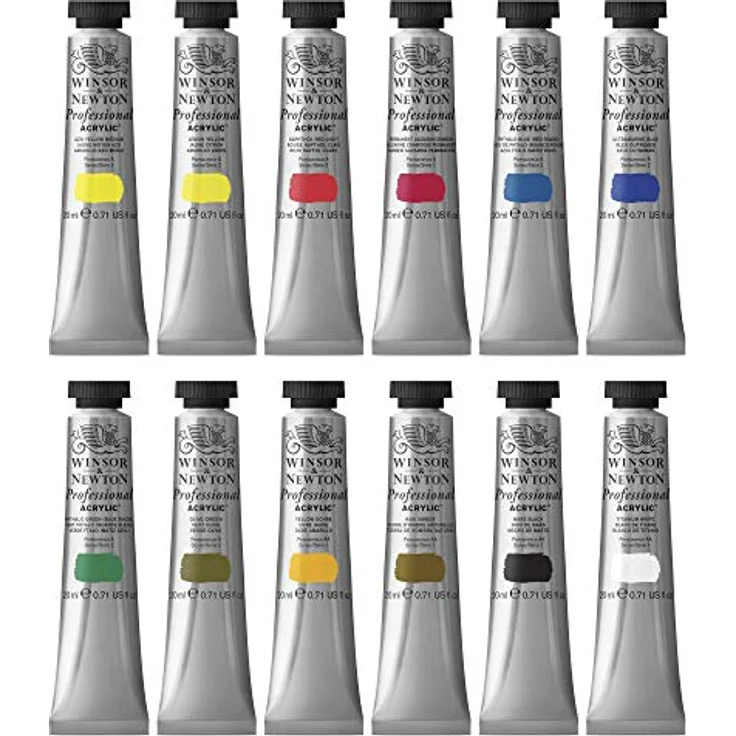 Winsor & Newton Professional Acrylfarbe Farbenset 12 Farben, 20 ml Tuben, hohe Brillanz und Deckkraft, Einzelpigmentfarben, hergestellt in Europa – Bild 4
