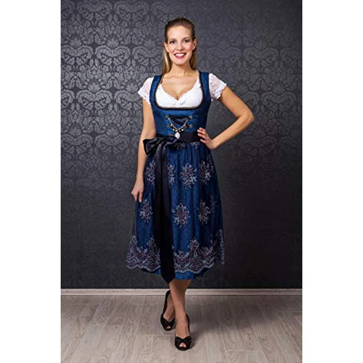 Edelnice Dirndl Josepha, Dirndlkleid in Midi Länge mit Perlen und Pailetten, bordeaux – Bild 3