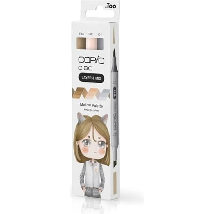 Copic Ciao LAYER & MIX Mellow Palette, Marker Set mit 3 verschiedenen Farben, Layoutmarker mit mittelbreiter und Brush-Spitze, E-43 (Dull Ivory), C-1 (Cool Gray No. 1), R-00 (Pinkish White) – Bild 4