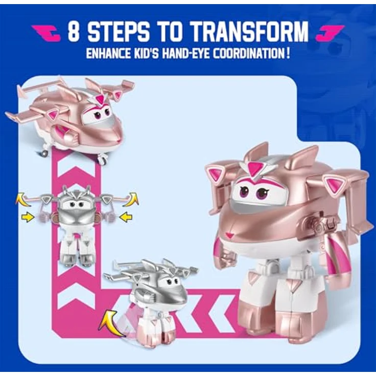 Super Wings Transformations-Flugzeug Supercharged Golden Girl, 12,7 cm große Roboterfigur mit 2-in-1 Spielmodi, rosa – Bild 3
