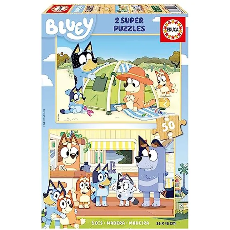 Educa Bluey Super Puzzle, 2x50 Teile Holzpuzzleset für Kinder ab 4 Jahren, langlebige Qualität und umweltfreundlich