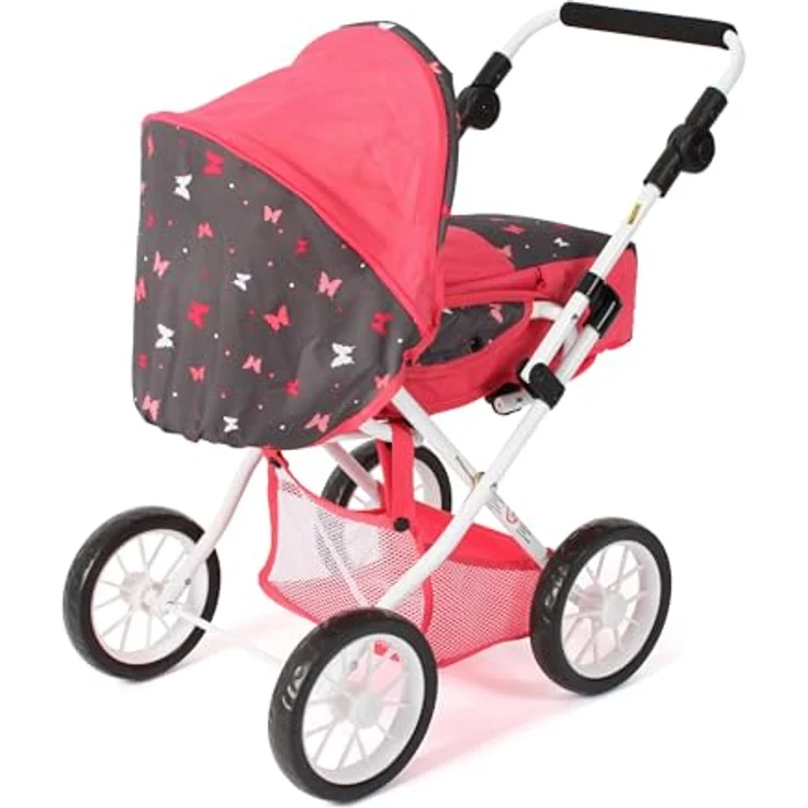 Bayer Chic 2000 Puppenwagen Leni, 2in1 Kombipuppenwagen mit herausnehmbarer Tragetasche, Butterfly Koralle, für Puppen bis 46 cm – Bild 3