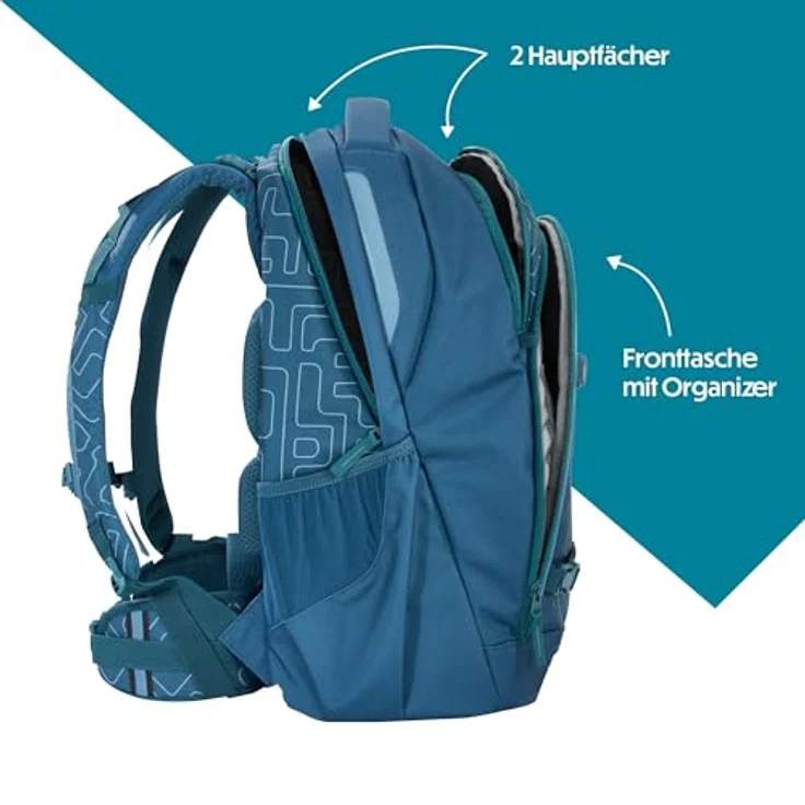 Coocazoo Every „Blue Maze“, ergonomischer Schulrucksack, höhenverstellbar, 30 Liter, blau, mit Brustgurt & Hüftgurt, für ab der 3. Klasse – Bild 3