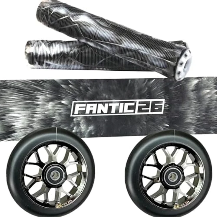 Fantic26 Stunt Scooter Ersatzteile Bundle, 110mm Rollen mit ABEC-11 Lagern, robuste Griffe und reißfestes Griptape, schwarz – Bild 1