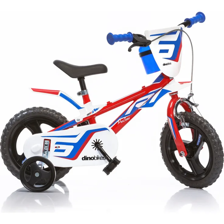 Dino Kinderfahrrad Mountainbike 12 Zoll, 1 Gang, mit Stützrädern, Frontschild und coolen Schutzblechen, in verschiedenen Farben
