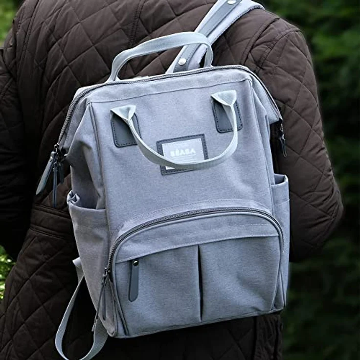 BÉABA - Wickelrucksack für Babys - Großes Fassungsvermögen - Inklusive Wickelunterlage - Zahlreiche Fächer - Große Öffnung - Isothermes Fach - Multifunktionale Wickeltasche - Wellington - Graumeliert – Bild 5