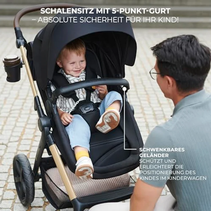 Kinderkraft MOOV 2 AIR 3-in-1 Kinderwagen, Aufblasbare Räder, 2-in-1-Sitz, inkl. Mink PRO i-Size, bis 27 kg, UPF50+ Verdeck, Grau – Bild 9