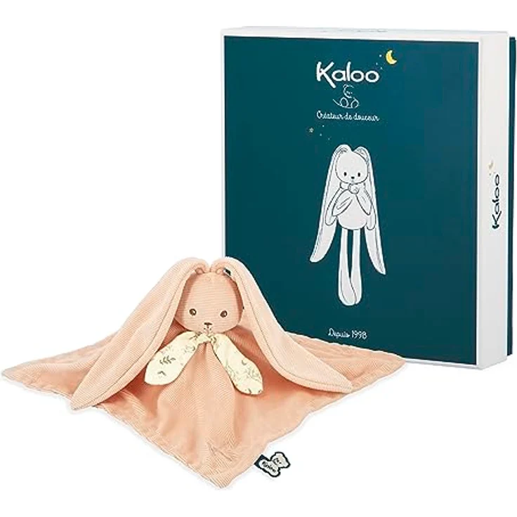 KALOO Lapinoo Pfirsichfarbenes Hasen-Kuscheltuch, quadratisch 30 x 30 cm, aus Viskose und Cord, sehr weich, Geschenkbox, ab Geburt, K218017 – Bild 1