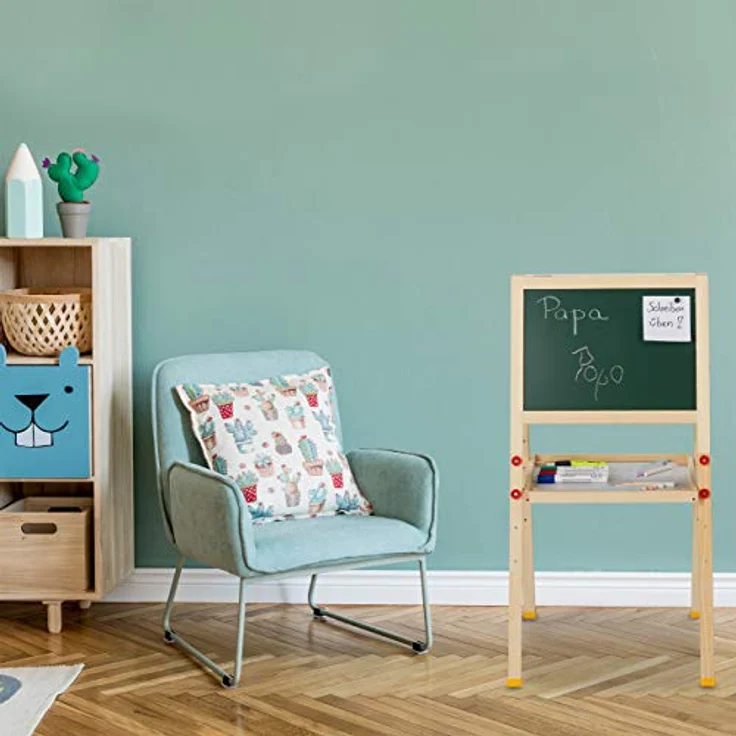 relaxdays Standtafel Kinder mit Whiteboard, höhenverstellbar, beidseitig nutzbar, natur/weiß/grün – Bild 5
