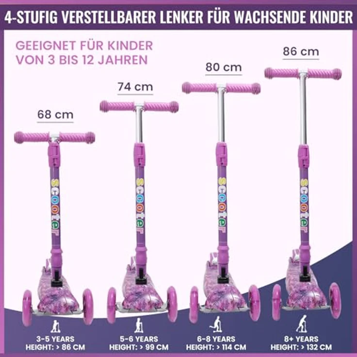 Europebazar Habib Kinderroller Metall-Roller 3-Rad mit LED Licht, Klappbar, verstellbarer Lenker (68-86 cm) und bis 50 kg belastbar, Graffiti – Bild 4
