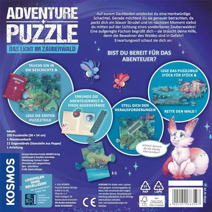Kosmos 683597 Adventure Puzzle Das Licht im Zauberwald, 200 Teile, interaktives Abenteuerpuzzle für Kinder, Ausgezeichnet mit dem Toy Award 2024 – Bild 2