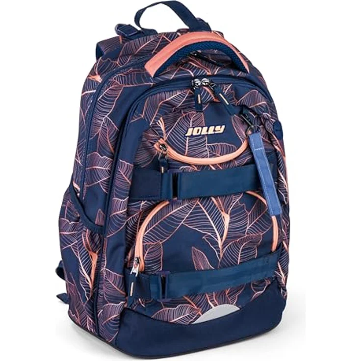 JOLLY Next Generation Rucksack, 8-teilig, verstellbare Schultergurte und Brustgurt, Zwei große Fächer, Seitentaschen für Trinkflasche, gepolsterter Tragegriff, Orange/Blau – Bild 3