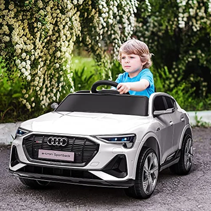 HOMCOM Elektro Kinderauto 12V Audi E-tron Elektroauto mit Sicherheitsgurt, Musik (MP3/USB/TF), für Kinder 3-5 Jahre, Weiß – Bild 2