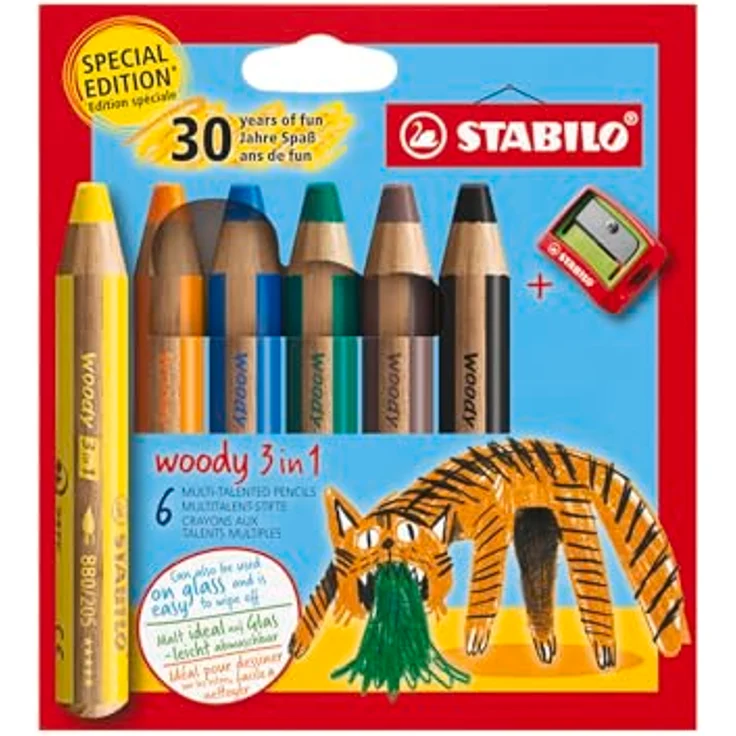 STABILO woody 3 in 1, Buntstifte im Tiger Design, 6 Stück mit Spitzer, hohe Deckkraft und Farbintensität, geeignet für Papier und glatte Oberflächen – Bild 2