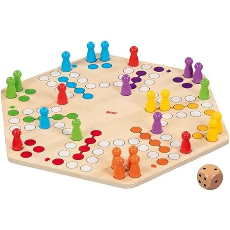 goki Spielesammlung Ludo, beidseitig bedruckt für bis zu 6 Spieler, Holz, klassisches Gesellschaftsspiel für die ganze Familie – Bild 4