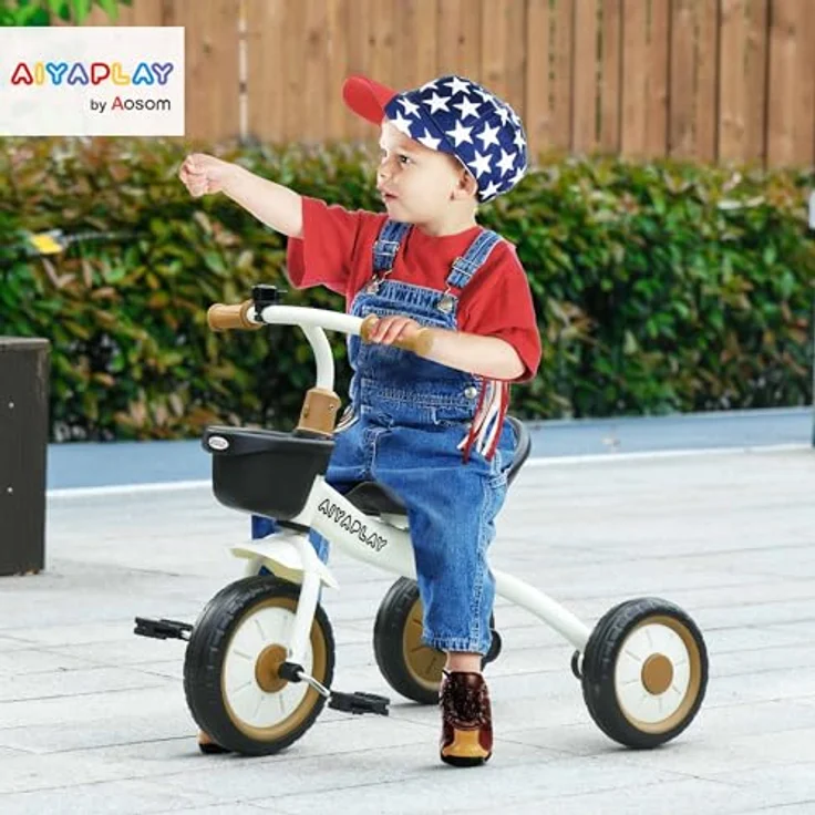AIYAPLAY Dreirad Kinderfahrrad mit verstellbarem Sitz, Laufrad, Metall, Weiß, 70.5L x 53B x 58H cm – Bild 3