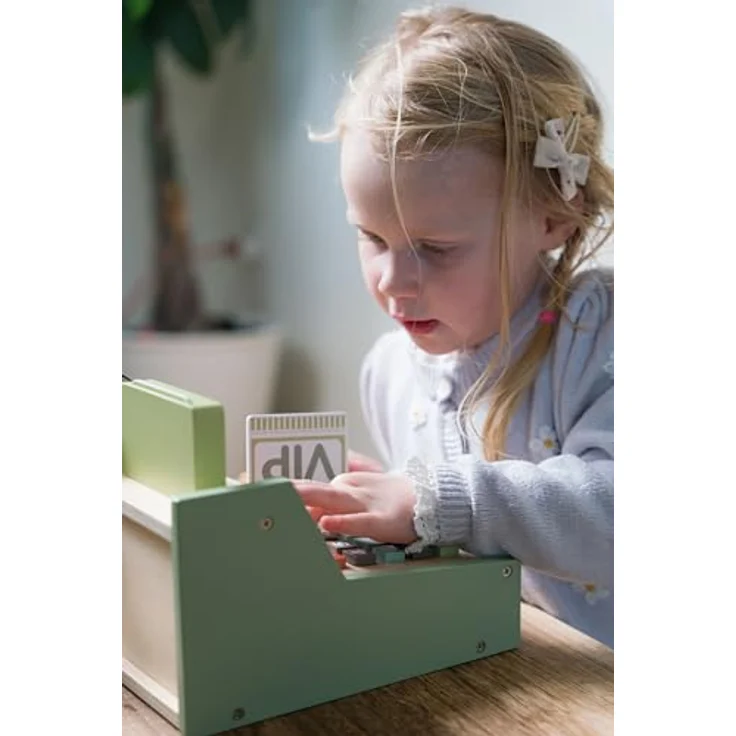 Dantoy Registrierkasse aus Holz, Rollenspiel mit Zubehör für Kinder ab 3 Jahren, fördert Feinmotorik und soziale Interaktion – Bild 4