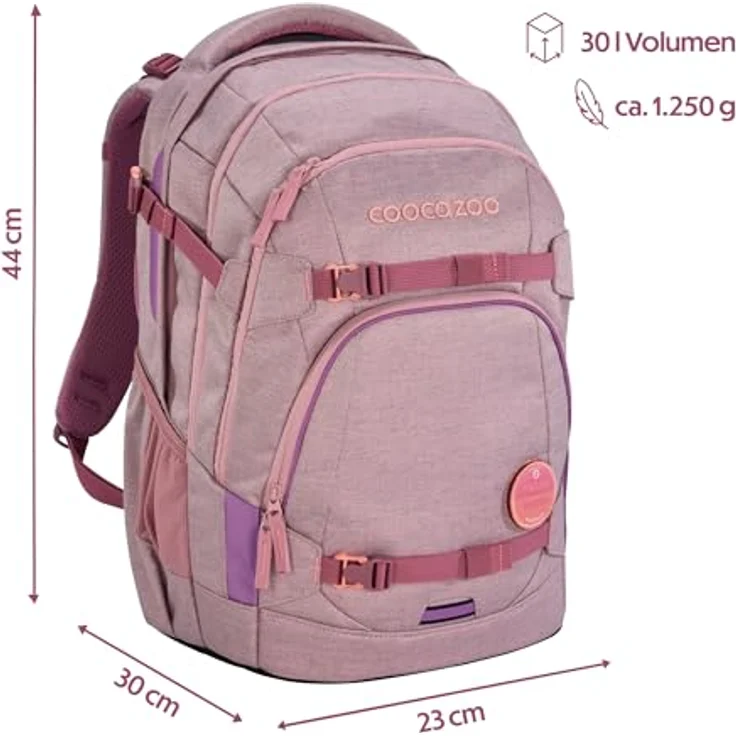 Coocazoo Schulrucksack Mate „Mixed Faded Rose”, ergonomischer & anpassbarer Tornister, höhenverstellbar, mit Brustgurt & Hüftgurt, 30 Liter Volumen, recyceltes Material, ab der 3. Klasse – Bild 2