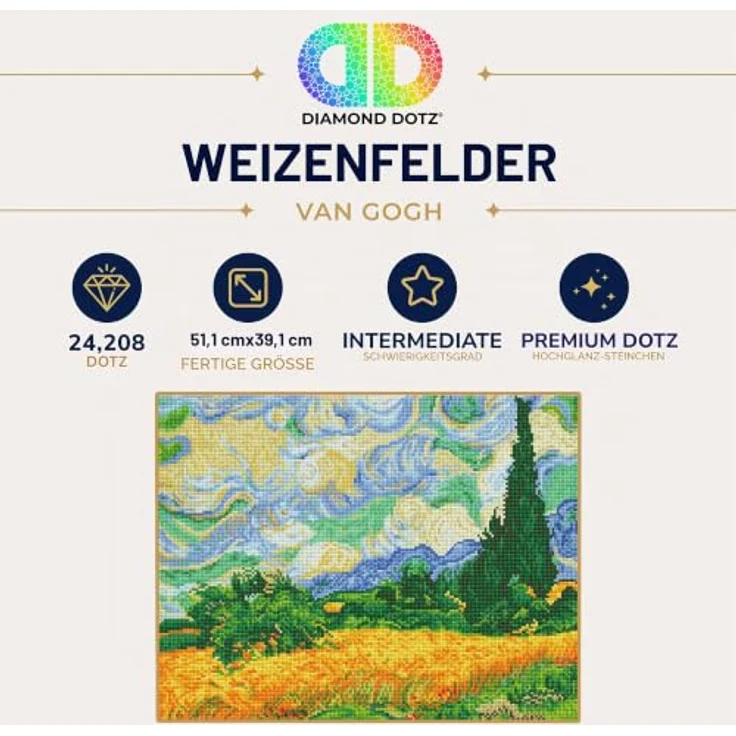 Diamond Dotz Kreativset „Weizenfeld mit Zypressen“, Bastelset für Erwachsene und Jugendliche ab 12 Jahren, inklusive hochwertiger Strasssteine und detaillierter Anleitung, 51 x 39 cm – Bild 5