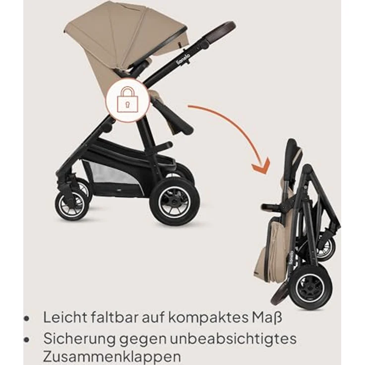 Lionelo Bianka 3-in-1 Kinderwagen, Beige Sand mit ADAC-zertifiziertem Kindersitz und doppelter Stoßdämpfung – Bild 8
