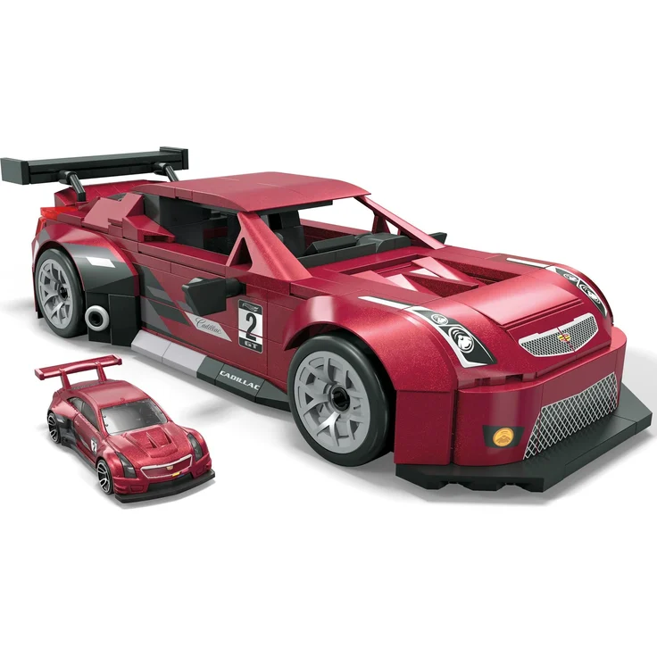 Hot Wheels MEGA Collector Cadillac ATS-VR, Modellbausatz im Maßstab 1:24, 319 Teile, mit Die-Cast-Auto und originalgetreuer Innenausstattung
