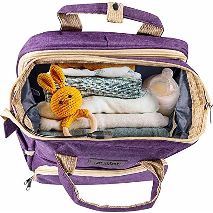 all Kids United® Baby Wickelrucksack Deluxe, multifunktionale Babytasche mit integriertem Babybett, Wickelauflage und Kinderwagen-Haken, violett – Bild 5