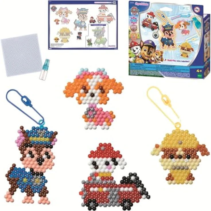 Aquabeads Paw Patrol Schlüsselanhänger Bastelset, 600 bunte Bastelperlen, inkl. Schlüsselanhänger-Adapter und Motivvorlagen, für Kinder ab 4 Jahren – Bild 2