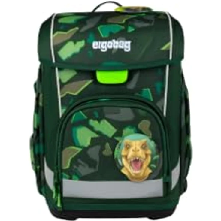 ergobag cubo light Schulranzen-Set DinosauriBär, 21 Liter Volumen, leichtes Hugging-Tragesystem, wasserabweisend, mit Sportbeutel und Flex-Front-Vordertasche – Bild 2