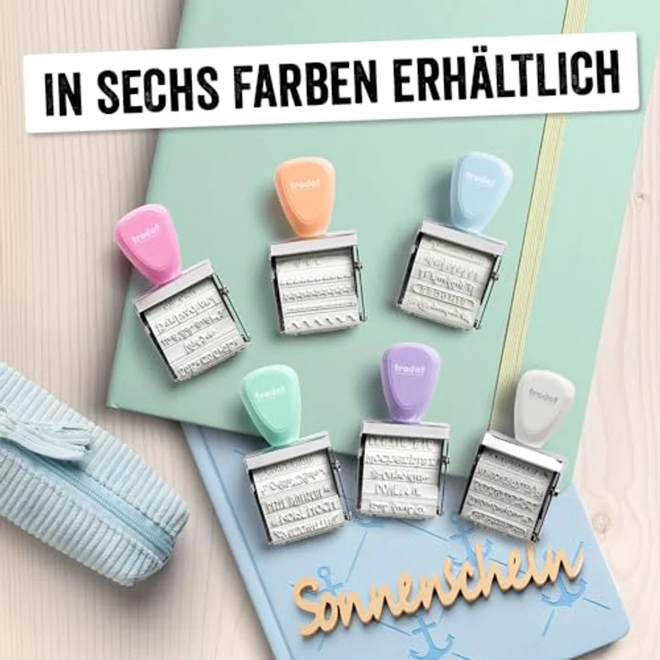 TRODAT Creative Stempel-Set SB Text für Bullet-Journal, 12 austauschbare Motive, hellgrün Stempelkissen – Bild 5
