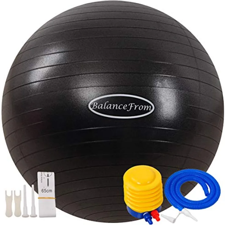 BalanceFrom Anti-Burst- und Rutschfester Gymnastikball, Yoga-Ball, Fitnessball, mit Schnellpumpe, Kapazität von 2.000 Pfund (38–45 cm, S, schwarz)