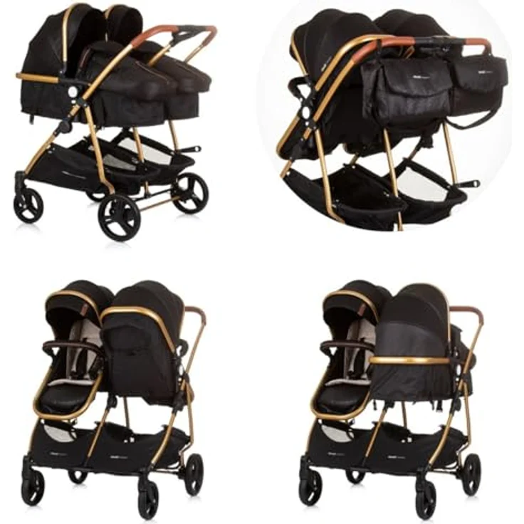 Chipolino Geschwisterwagen Geschwisterkinderwagen Duo Smart, klappbar, umbaubar, verstellbar, Fußsack, Aluminiumrahmen, schwarz – Bild 5
