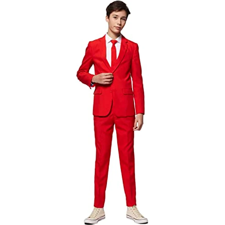 OppoSuits Teen Red Devil, dreiteiliger Anzug für Jugendliche in Rot, Slim-Fit Schnitt, inkl. Jacket, Hose und Krawatte – Bild 1