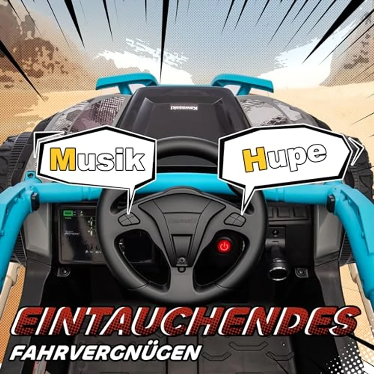 AIYAPLAY Kawasaki TERYX KRX 1000 Kinder Elektroauto 12V UTV mit 2 Motoren, 2,4 GHz Fernbedienung, Federungssystem, LED-Leuchten, Musik, Hupe für 3-8 Jahre, Blau – Bild 5