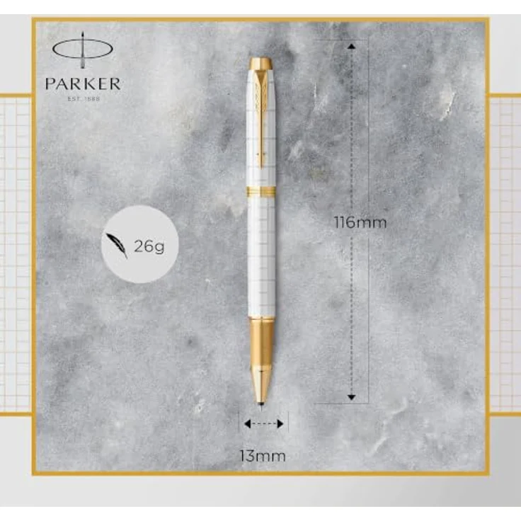 Parker IM Premium Pearl G.C. F, Rollerball-Stift mit graviertem Viereckmuster, Gold-Weiss – Bild 3