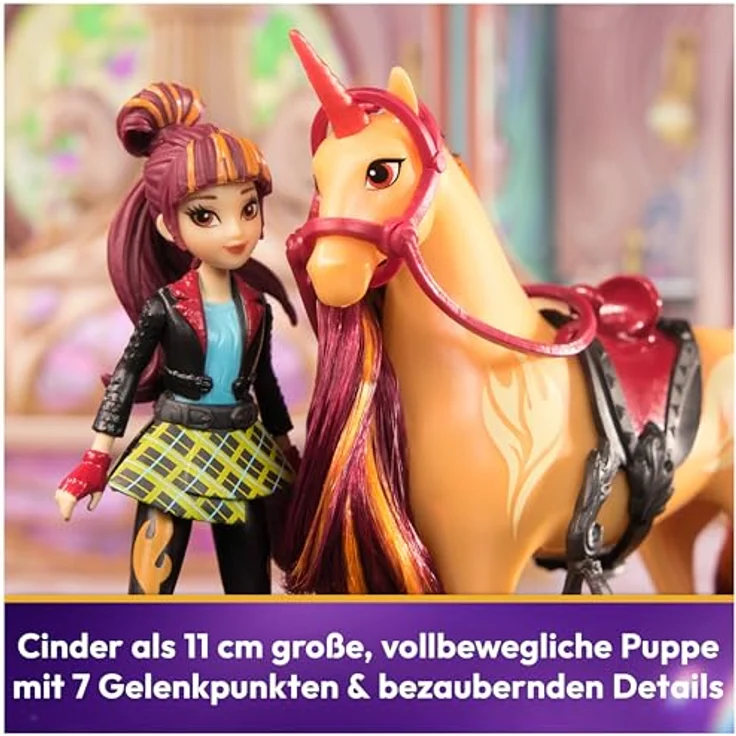 Spin Master Anziehpuppe 6066850 Unicorn Academy - Valentina und Einhorn Cinder, Feuerthema, 12 cm groß, 7 Gelenke, ab 4 Jahren – Bild 4