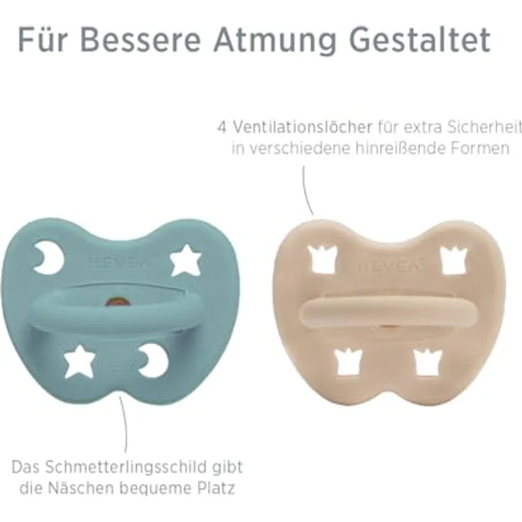 HEVEA Naturkautschuk Schnuller kiefergerecht, 3-36 Monate - hygienisches einteiliges Design, BPA-frei, weich & langlebig - 2er Pack (Sand & Meeresblau) – Bild 2