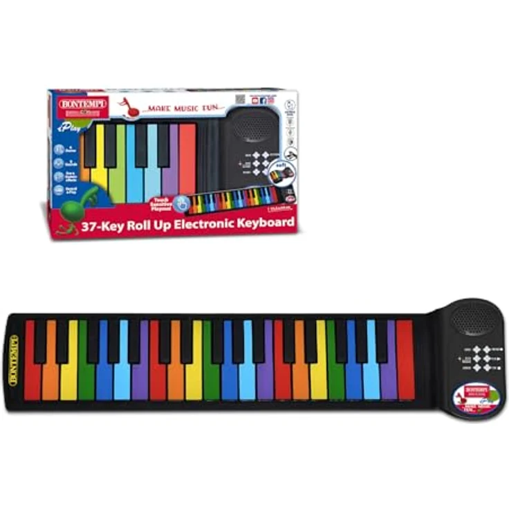 BONTEMPI Colorkeys Piano Roll Up, 37 Tasten flexible elektronische Tastatur mit farbigen Noten, 8 Klänge, 6 vorprogrammierte Lieder, Aufnahmefunktion, einstellbare Lautstärke, USB-DC-Kabel – Bild 4