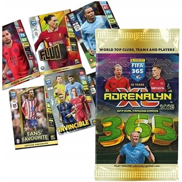 Panini Adrenalyn FIFA 365, 2024–2025, Sammelkarten Set mit Goldfarbenem Ordner, 4 Umschlägen, 3 Karten und Führer – Bild 2