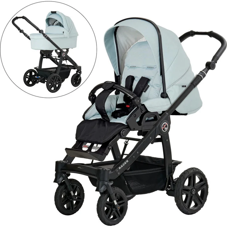 Hartan Kinderwagenset Racer GTS, 3-teilig, Pastellblau, mit Federung, 5-Punkte-Gurt, Made in Germany, EN 1888, UV 50+, azofarbenfrei – Bild 1