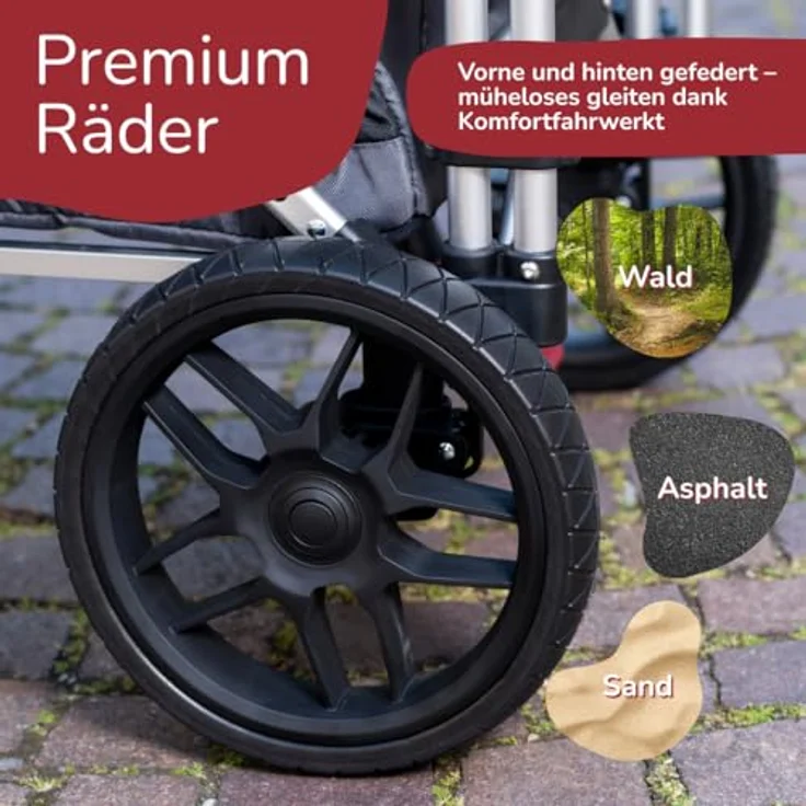 elvent FamilyStar 2 Kinderwagen 2-Sitzer – leicht, faltbar, bis 80 kg, Sonnendach, Sitzpolster, 5-Punkte-Gurt, Fußbremse – Bild 7