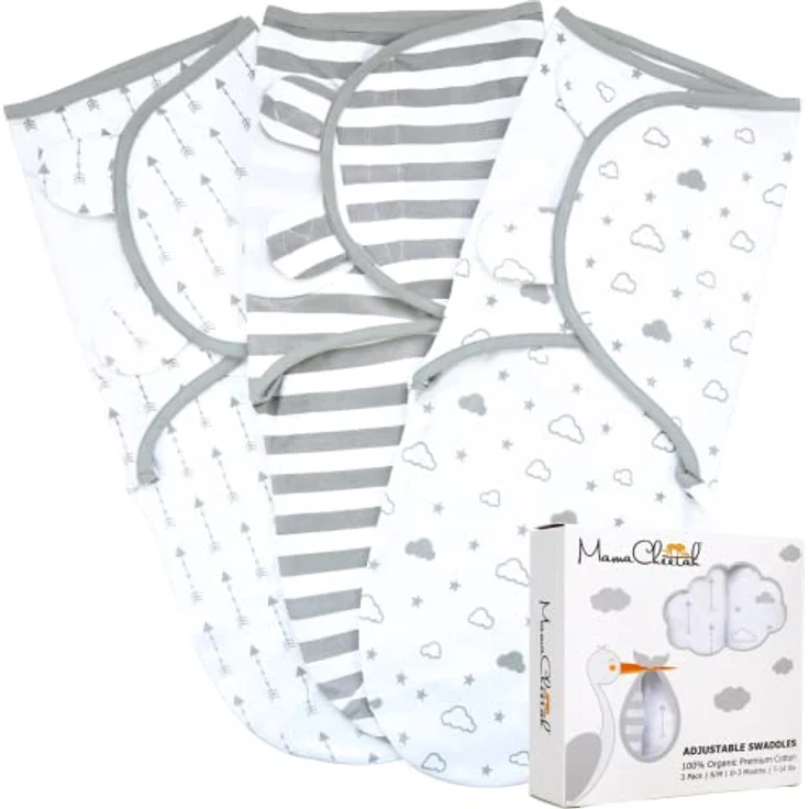 Mama Cheetah Pucksack Baby, verstellbare Wickeldecke aus 100% Bio-Baumwolle für Frühchen bis 3.2 kg, 3er-Pack Swaddle Decke – Bild 1